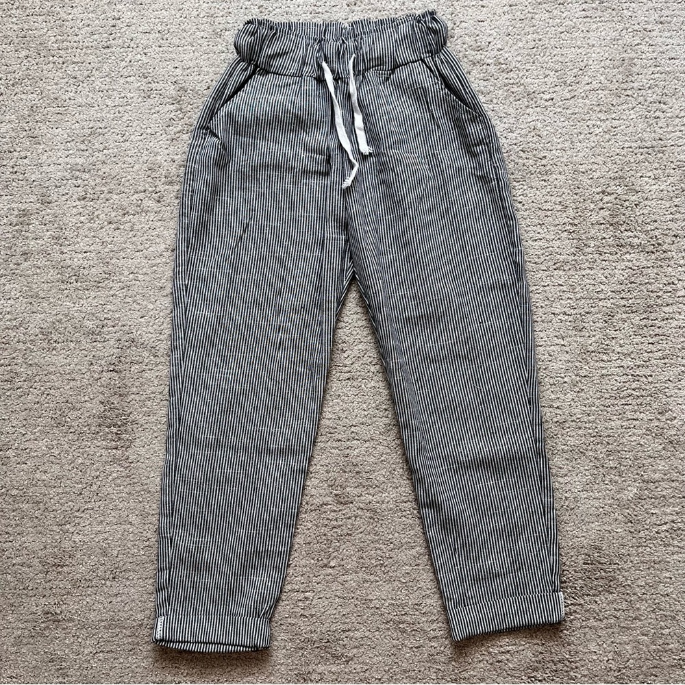 Unbranded Grey Linen White Striped Pants Medium (small)